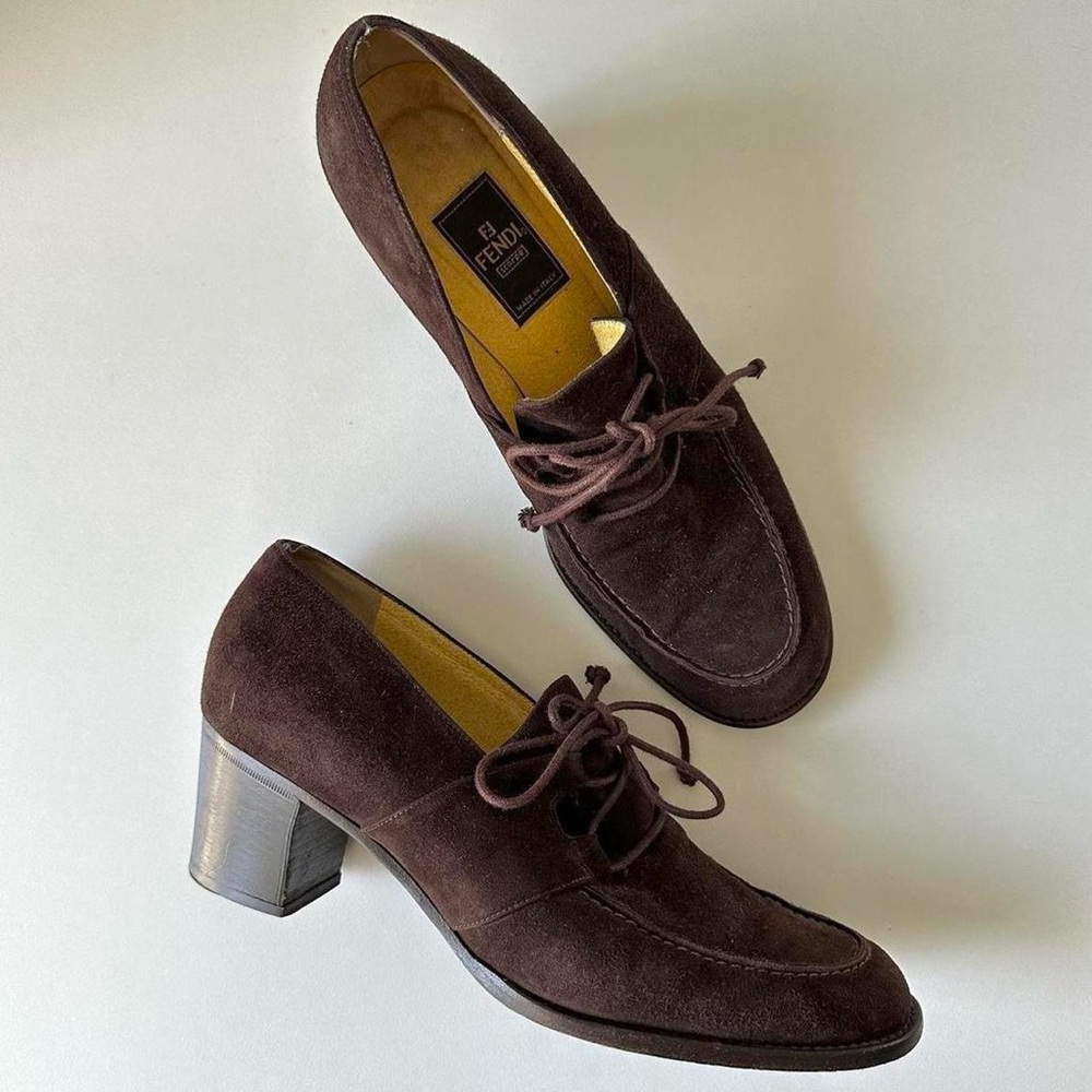 Vintage 80s Fendi Brown Suede Loafers